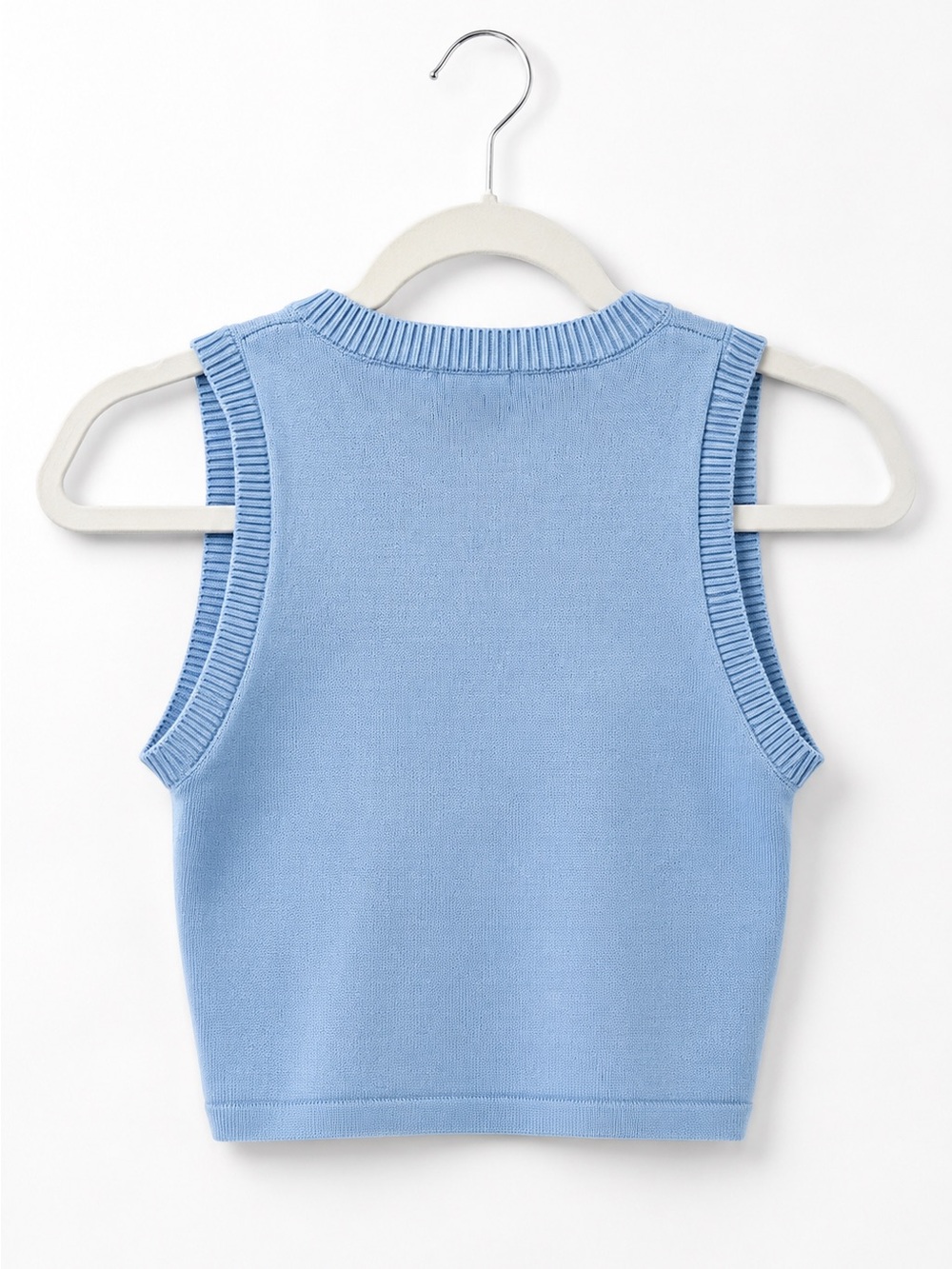 Luna Ivy Strawberry Sweater Vest Size Small Blue Checkered Knit Cottagecore - Picture 2 of 10